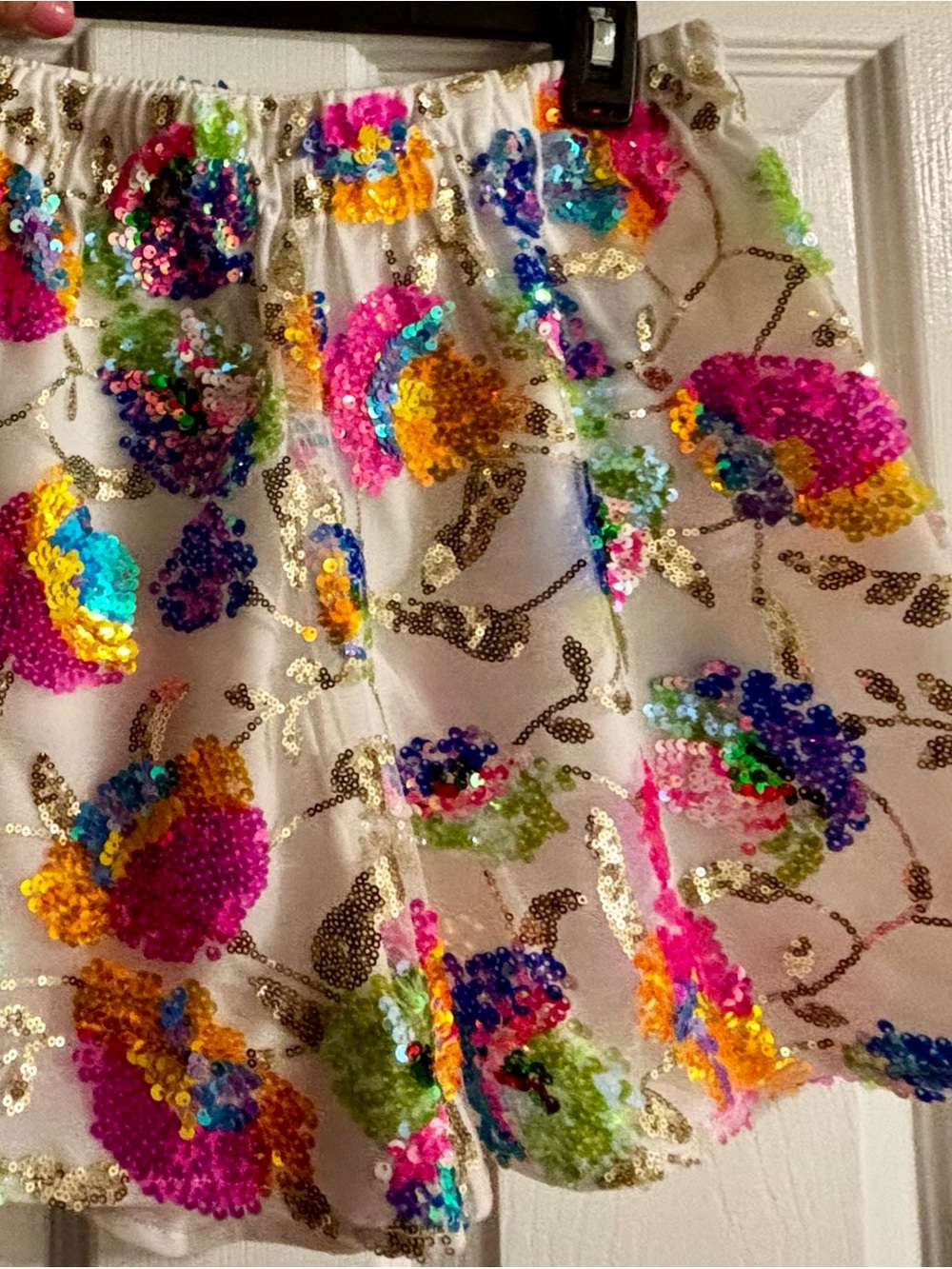 High-Waist Sequin Floral Shorts - White with Multicolor Sequins